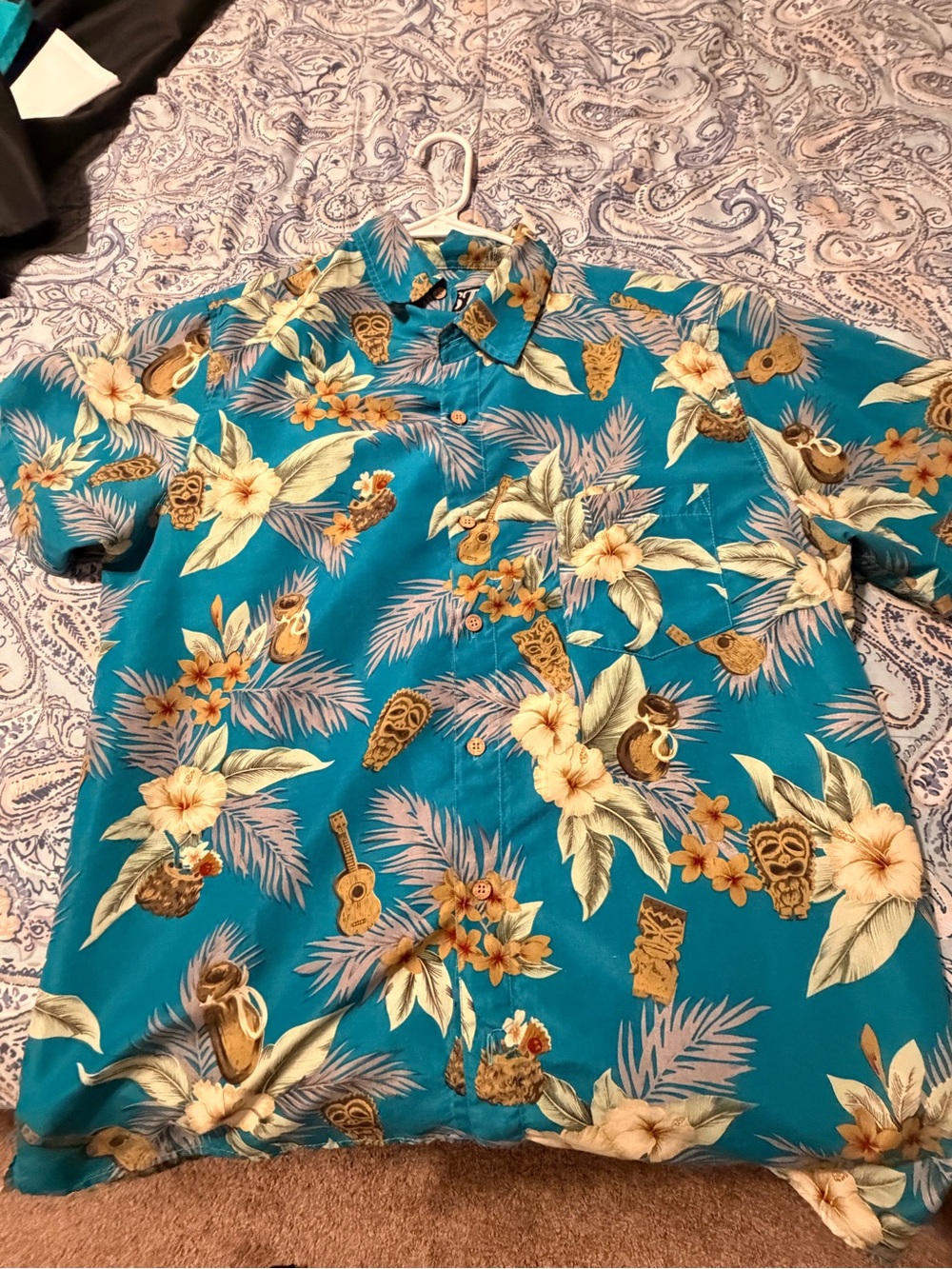 Men's Teal Hawaiian Floral Short-Sleeve Shirt